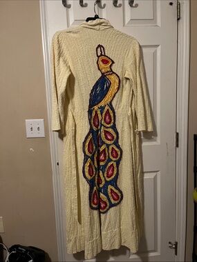 Vintage Chenille Robe with Embroidered Peacock